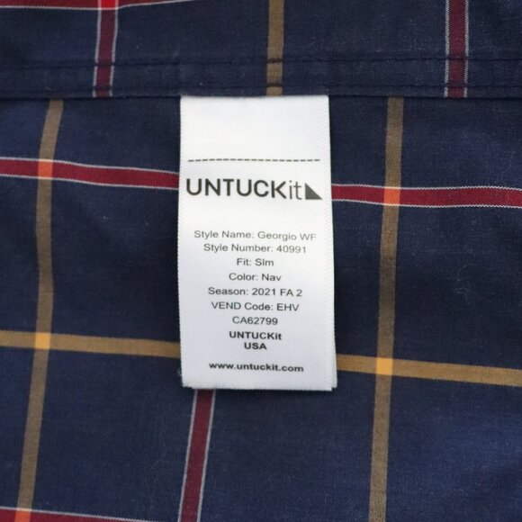 UNTUCKit Men's Navy XXL Georgio Plaid Slim Fit Cotton Button Down Collared Shirt - Picture 12 of 15